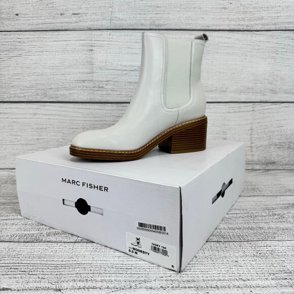 Marc Fisher Women's White Ivory Modesty Leather Chelsea Boots Size 8.5 - Picture 1 of 10
